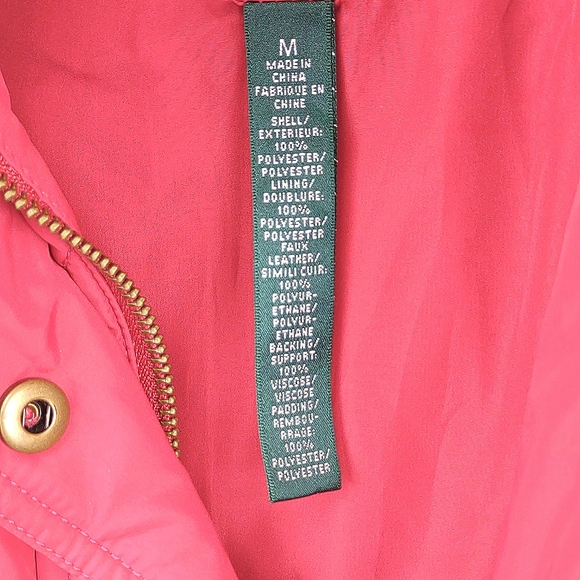 Lauren Ralph Lauren Red Quilted Full Zip Faux Leather Trim Patch Pocket Vest - Picture 12 of 13